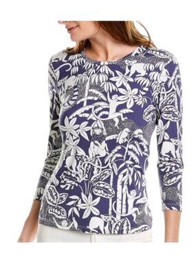 J.McLaughlin Top Size XL Catalina Cloth Nylon Spandex Blend Blue Palm Print
